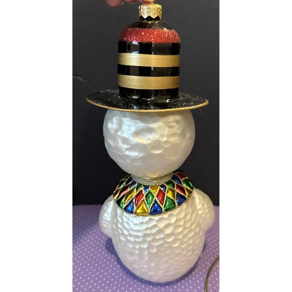 Snowman Large Colorful Glittery Glass Christmas Holiday Ornament‎ Poland